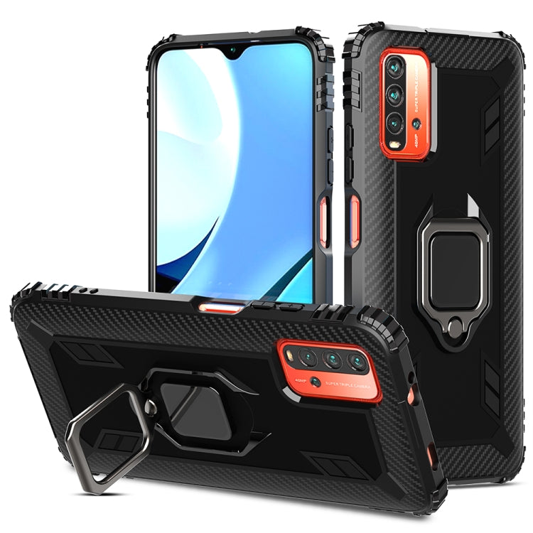 For Xiaomi Redmi 9T / 9 Power Carbon Fiber Protective Case with 360 Degree Rotating Ring Holder