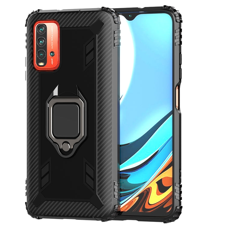 For Xiaomi Redmi 9T / 9 Power Carbon Fiber Protective Case with 360 Degree Rotating Ring Holder