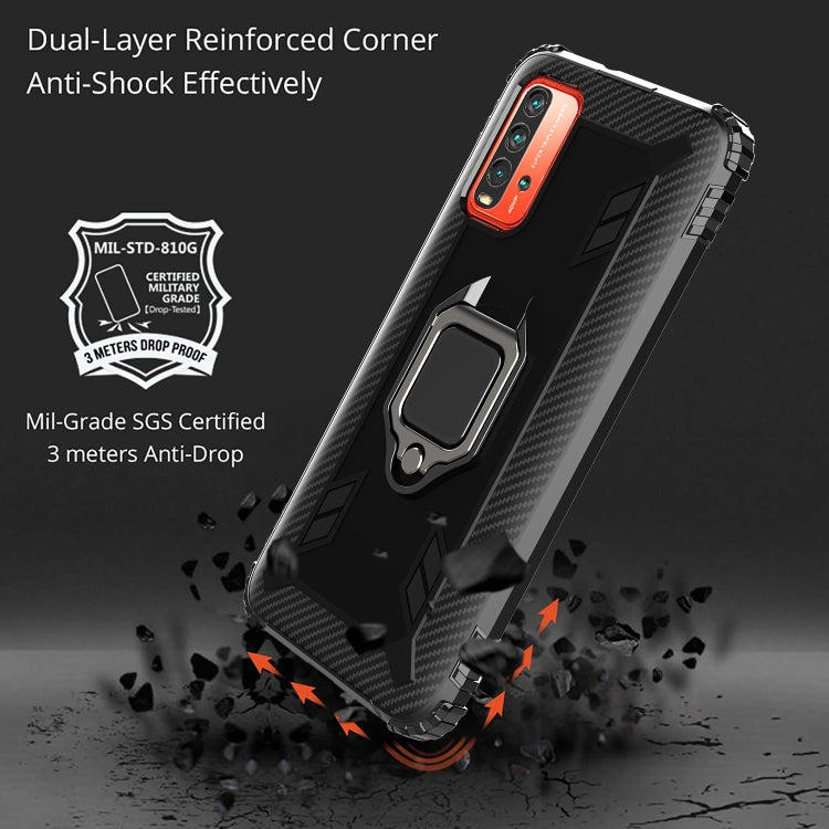 For Xiaomi Redmi 9T / 9 Power Carbon Fiber Protective Case with 360 Degree Rotating Ring Holder