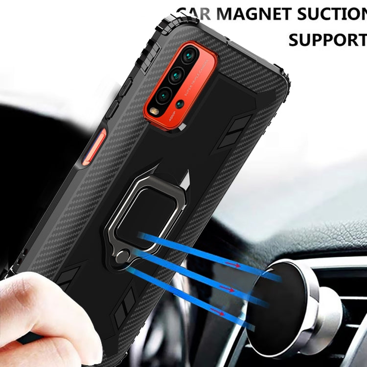 For Xiaomi Redmi 9T / 9 Power Carbon Fiber Protective Case with 360 Degree Rotating Ring Holder