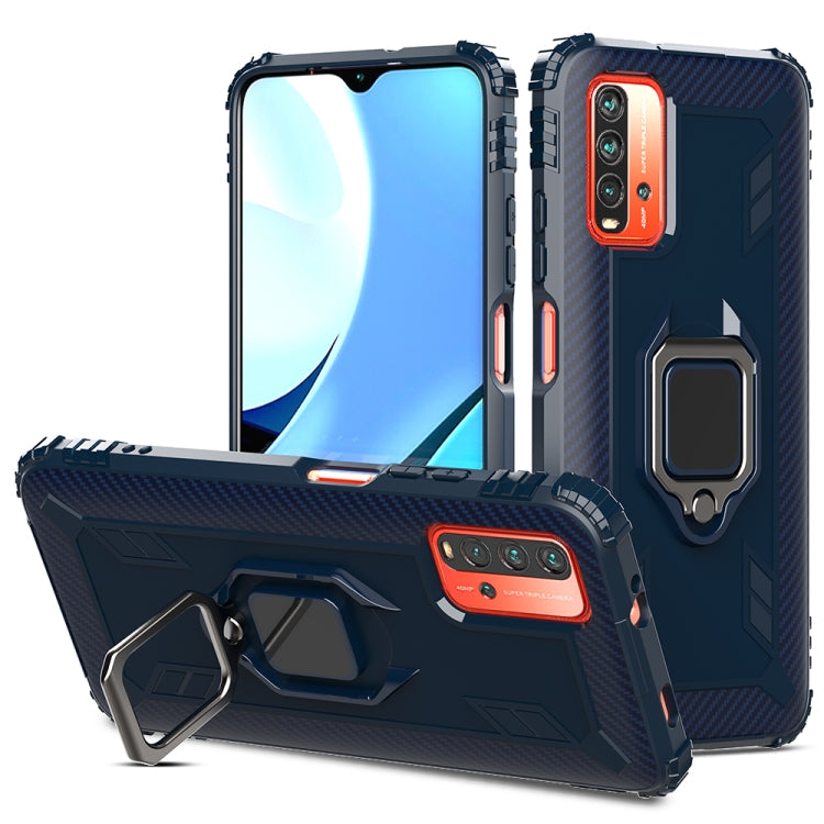 For Xiaomi Redmi 9T / 9 Power Carbon Fiber Protective Case with 360 Degree Rotating Ring Holder
