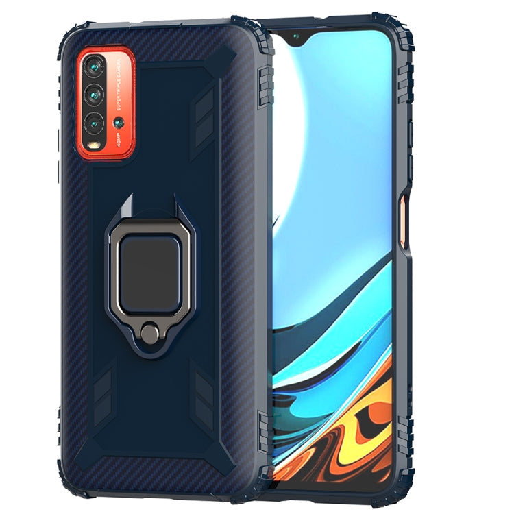 For Xiaomi Redmi 9T / 9 Power Carbon Fiber Protective Case with 360 Degree Rotating Ring Holder