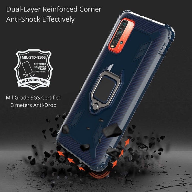 For Xiaomi Redmi 9T / 9 Power Carbon Fiber Protective Case with 360 Degree Rotating Ring Holder