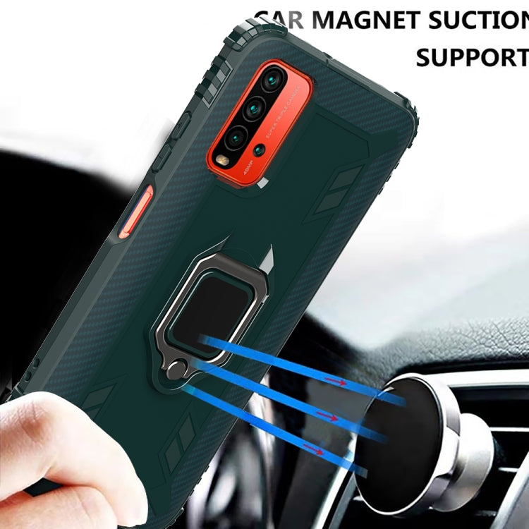 For Xiaomi Redmi 9T / 9 Power Carbon Fiber Protective Case with 360 Degree Rotating Ring Holder