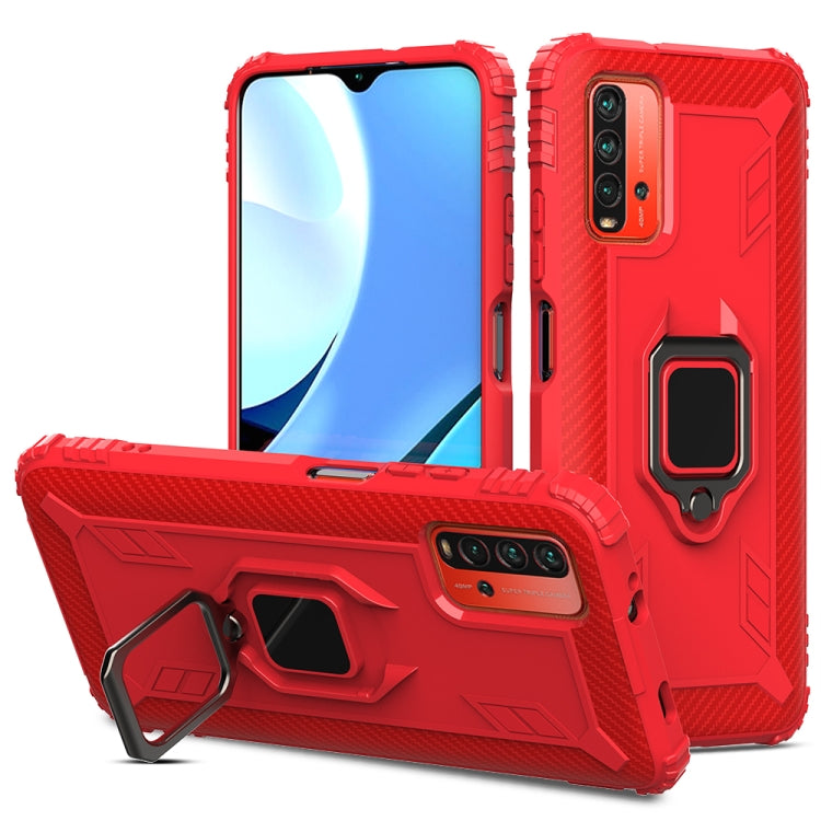 For Xiaomi Redmi 9T / 9 Power Carbon Fiber Protective Case with 360 Degree Rotating Ring Holder