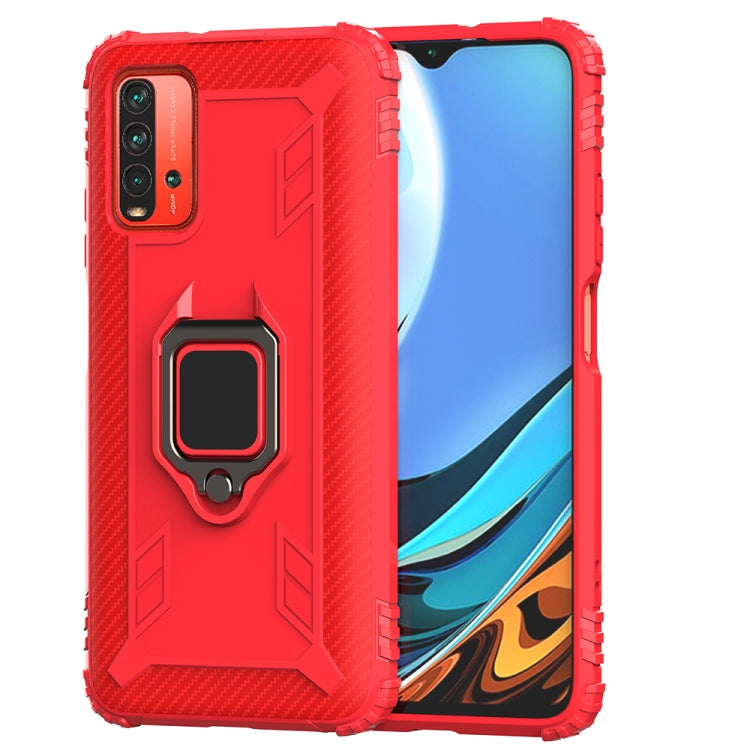 For Xiaomi Redmi 9T / 9 Power Carbon Fiber Protective Case with 360 Degree Rotating Ring Holder