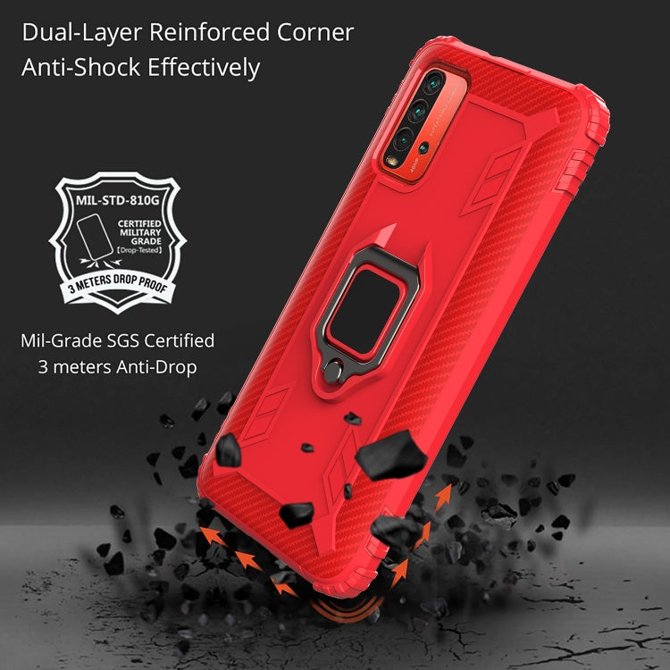 For Xiaomi Redmi 9T / 9 Power Carbon Fiber Protective Case with 360 Degree Rotating Ring Holder