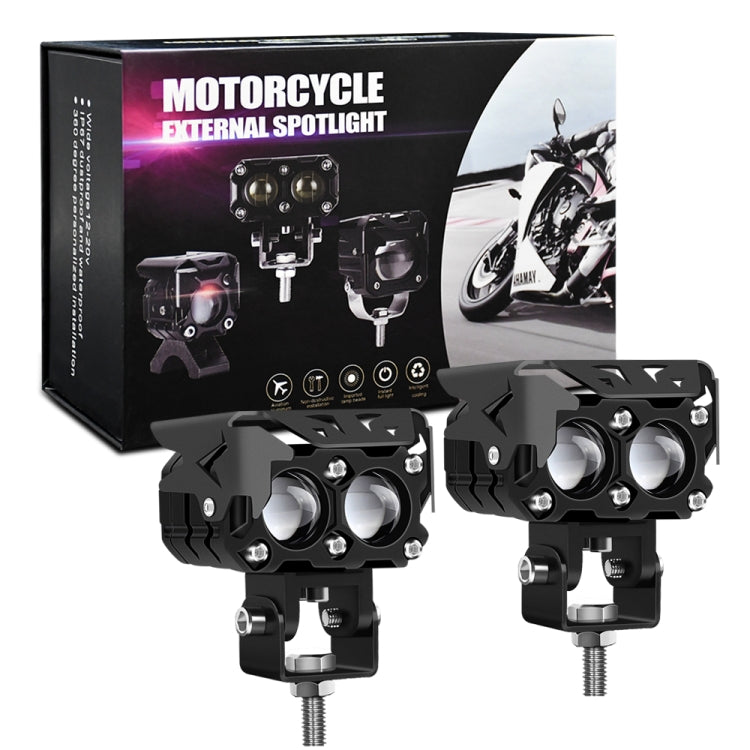 G0026 M2 9-30V 80W 6000K/3000K 6000LM 12 ZES-3570 LEDs White Light+Yellow Light Motorcycle Double Rectangular Lens Spotlight