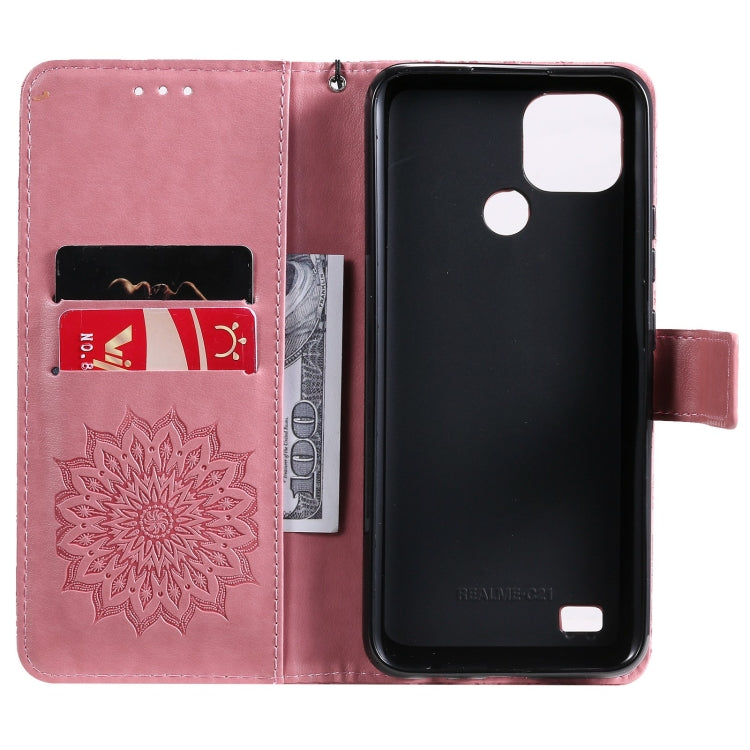 For OPPO Realme C20 / C21 Sun Embossing Pattern Horizontal Flip Leather Case with Card Slot & Holder & Wallet & Lanyard