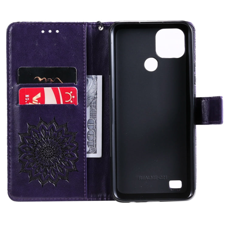 For OPPO Realme C20 / C21 Sun Embossing Pattern Horizontal Flip Leather Case with Card Slot & Holder & Wallet & Lanyard
