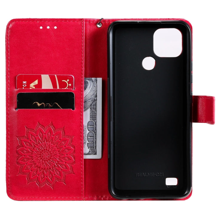 For OPPO Realme C20 / C21 Sun Embossing Pattern Horizontal Flip Leather Case with Card Slot & Holder & Wallet & Lanyard
