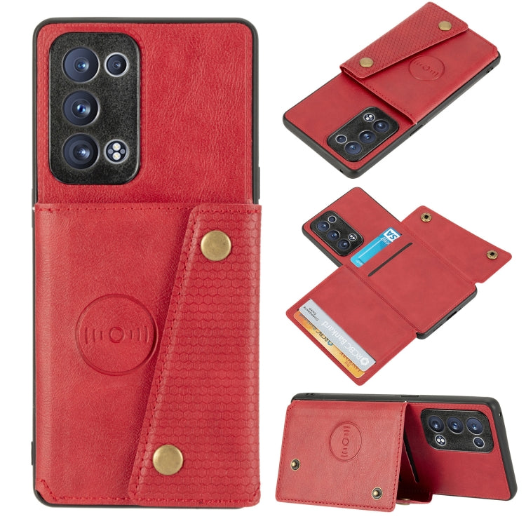 For OPPO Reno6 Pro+ 5G Double Buckle PU + TPU Shockproof Magnetic Protective Case with Card Slot & Holder