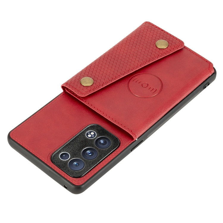 For OPPO Reno6 Pro+ 5G Double Buckle PU + TPU Shockproof Magnetic Protective Case with Card Slot & Holder