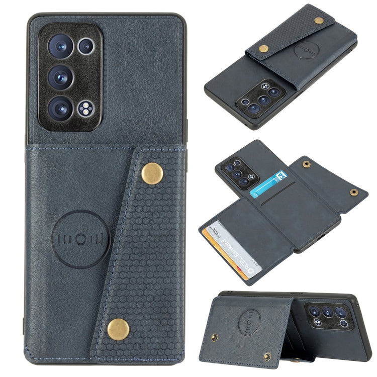 For OPPO Reno6 Pro+ 5G Double Buckle PU + TPU Shockproof Magnetic Protective Case with Card Slot & Holder