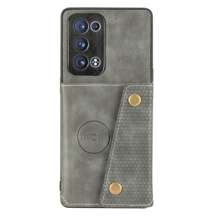 For OPPO Reno6 Pro+ 5G Double Buckle PU + TPU Shockproof Magnetic Protective Case with Card Slot & Holder