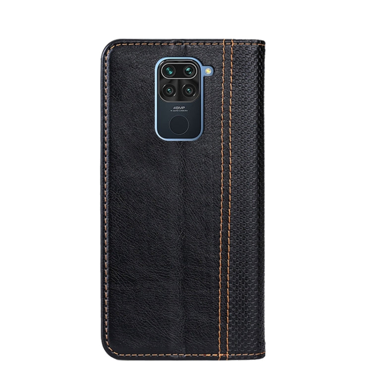 For Xiaomi Redmi Note 9 Grid Texture Magnetic PU + TPU Horizontal Flip Leather Case with Holder & Card Slot