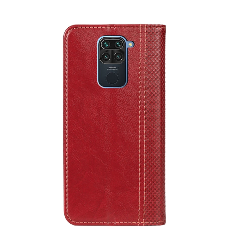 For Xiaomi Redmi Note 9 Grid Texture Magnetic PU + TPU Horizontal Flip Leather Case with Holder & Card Slot