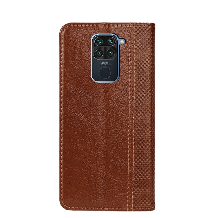 For Xiaomi Redmi Note 9 Grid Texture Magnetic PU + TPU Horizontal Flip Leather Case with Holder & Card Slot
