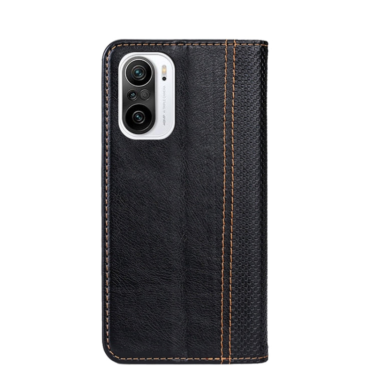 For Xiaomi Redmi K40 Grid Texture Magnetic PU + TPU Horizontal Flip Leather Case with Holder & Card Slot