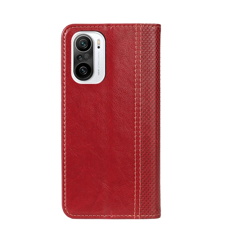 For Xiaomi Redmi K40 Grid Texture Magnetic PU + TPU Horizontal Flip Leather Case with Holder & Card Slot