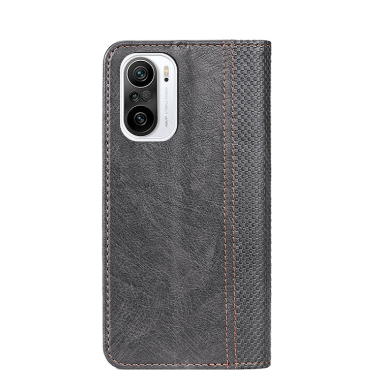 For Xiaomi Redmi K40 Grid Texture Magnetic PU + TPU Horizontal Flip Leather Case with Holder & Card Slot