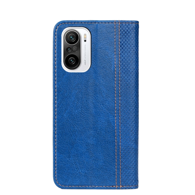 For Xiaomi Redmi K40 Grid Texture Magnetic PU + TPU Horizontal Flip Leather Case with Holder & Card Slot