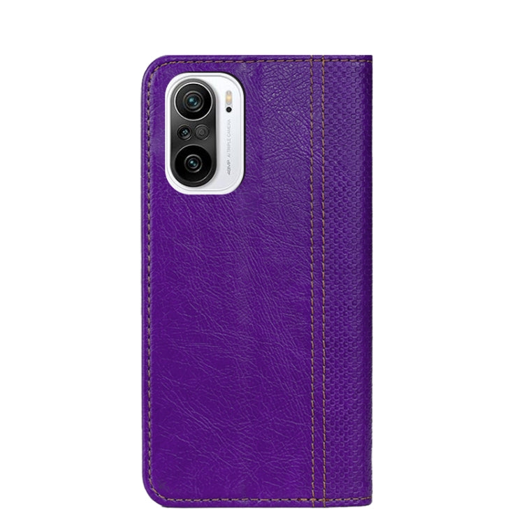For Xiaomi Redmi K40 Grid Texture Magnetic PU + TPU Horizontal Flip Leather Case with Holder & Card Slot
