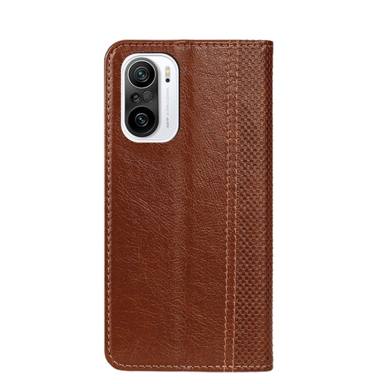 For Xiaomi Redmi K40 Grid Texture Magnetic PU + TPU Horizontal Flip Leather Case with Holder & Card Slot