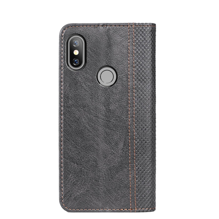 For Xiaomi Redmi Note 6 Grid Texture Magnetic PU + TPU Horizontal Flip Leather Case with Holder & Card Slot