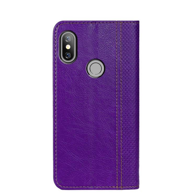For Xiaomi Redmi Note 6 Grid Texture Magnetic PU + TPU Horizontal Flip Leather Case with Holder & Card Slot