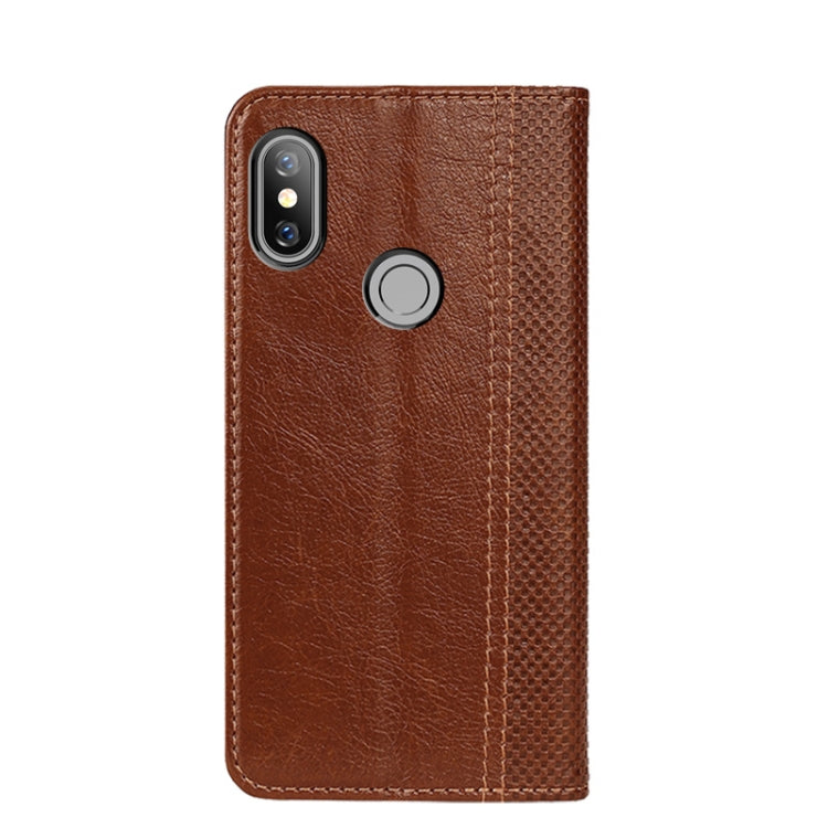 For Xiaomi Redmi Note 6 Grid Texture Magnetic PU + TPU Horizontal Flip Leather Case with Holder & Card Slot