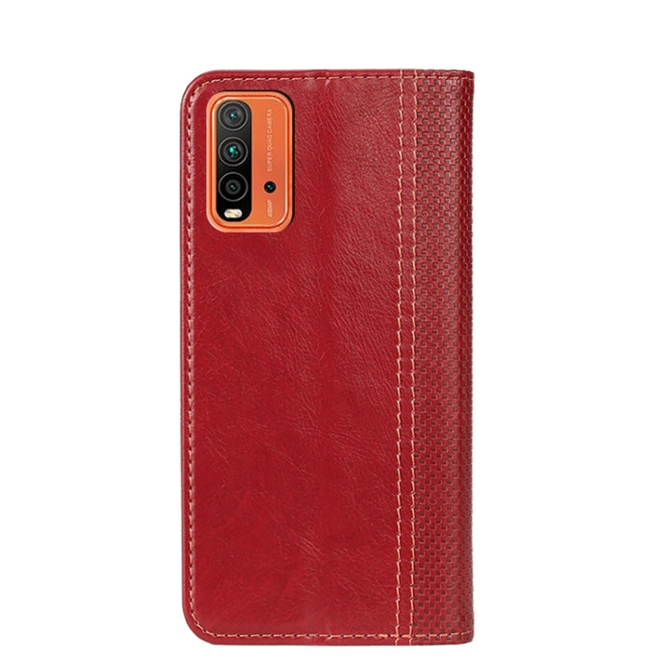 For Xiaomi Redmi Note 9 4G Grid Texture Magnetic PU + TPU Horizontal Flip Leather Case with Holder & Card Slot