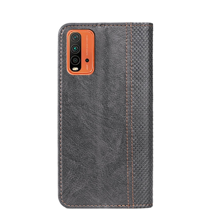 For Xiaomi Redmi Note 9 4G Grid Texture Magnetic PU + TPU Horizontal Flip Leather Case with Holder & Card Slot