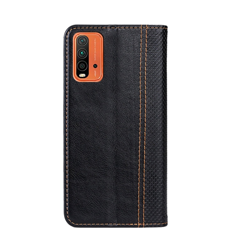 For Xiaomi Redmi 9T Grid Texture Magnetic PU + TPU Horizontal Flip Leather Case with Holder & Card Slot