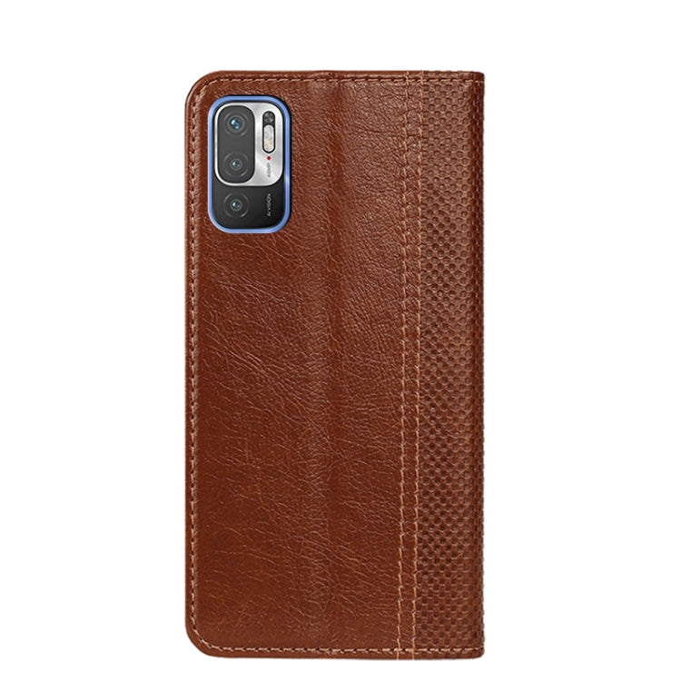 For Xiaomi Redmi Note 10 5G Grid Texture Magnetic PU + TPU Horizontal Flip Leather Case with Holder & Card Slot