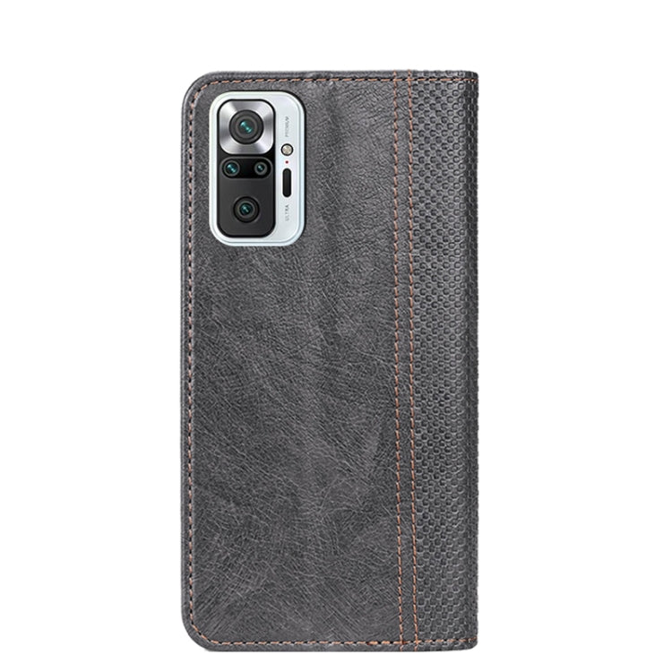 For Xiaomi Redmi Note 10 Pro (India) Grid Texture Magnetic PU + TPU Horizontal Flip Leather Case with Holder & Card Slot