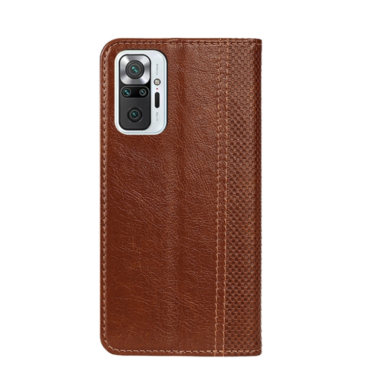 For Xiaomi Redmi Note 10 Pro (India) Grid Texture Magnetic PU + TPU Horizontal Flip Leather Case with Holder & Card Slot