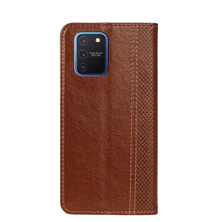 For Samsung Galaxy S10 Lite / A91 / M80s Grid Texture Magnetic PU + TPU Horizontal Flip Leather Case with Holder & Card Slot