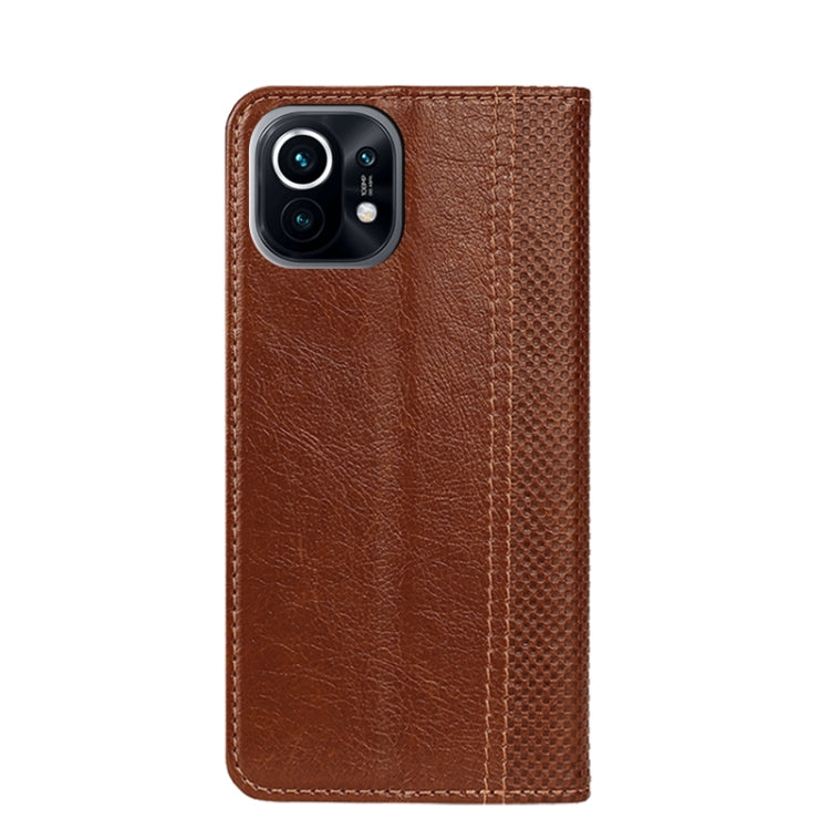 For Xiaomi Mi 11 Grid Texture Magnetic PU + TPU Horizontal Flip Leather Case with Holder & Card Slot