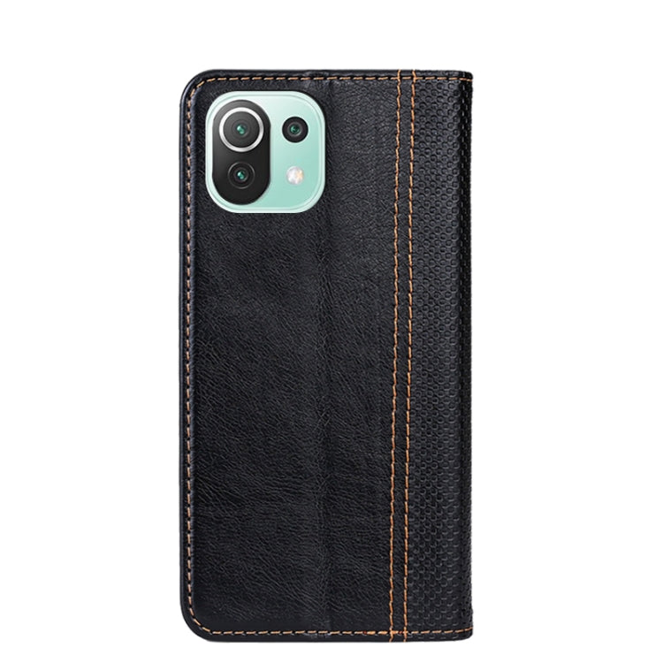 For Xiaomi Mi 11 Lite Grid Texture Magnetic PU + TPU Horizontal Flip Leather Case with Holder & Card Slot