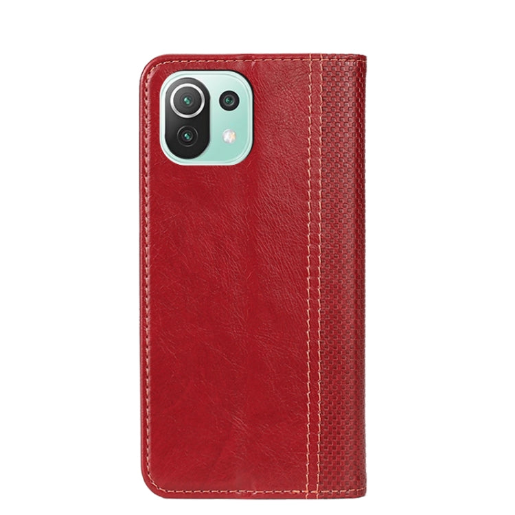 For Xiaomi Mi 11 Lite Grid Texture Magnetic PU + TPU Horizontal Flip Leather Case with Holder & Card Slot