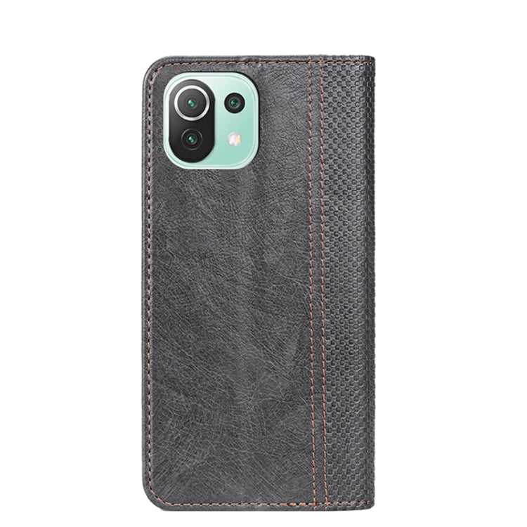 For Xiaomi Mi 11 Lite Grid Texture Magnetic PU + TPU Horizontal Flip Leather Case with Holder & Card Slot