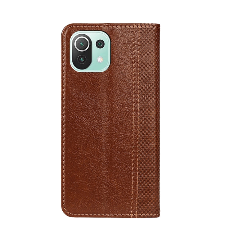 For Xiaomi Mi 11 Lite Grid Texture Magnetic PU + TPU Horizontal Flip Leather Case with Holder & Card Slot
