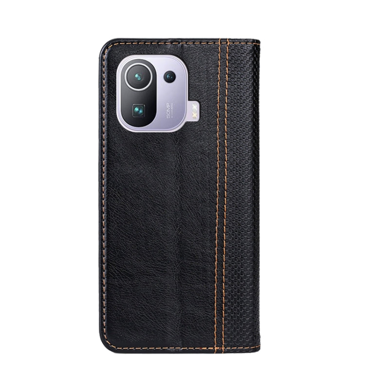 For Xiaomi Mi 11 Pro Grid Texture Magnetic PU + TPU Horizontal Flip Leather Case with Holder & Card Slot