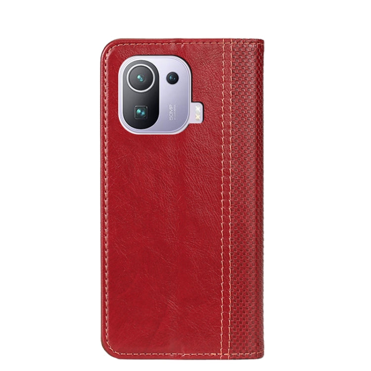 For Xiaomi Mi 11 Pro Grid Texture Magnetic PU + TPU Horizontal Flip Leather Case with Holder & Card Slot