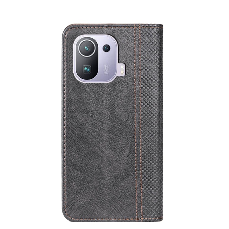 For Xiaomi Mi 11 Pro Grid Texture Magnetic PU + TPU Horizontal Flip Leather Case with Holder & Card Slot