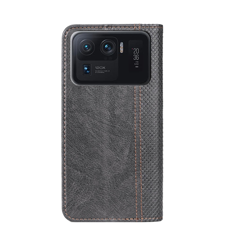 For Xiaomi Mi 11 Ultra Grid Texture Magnetic PU + TPU Horizontal Flip Leather Case with Holder & Card Slot