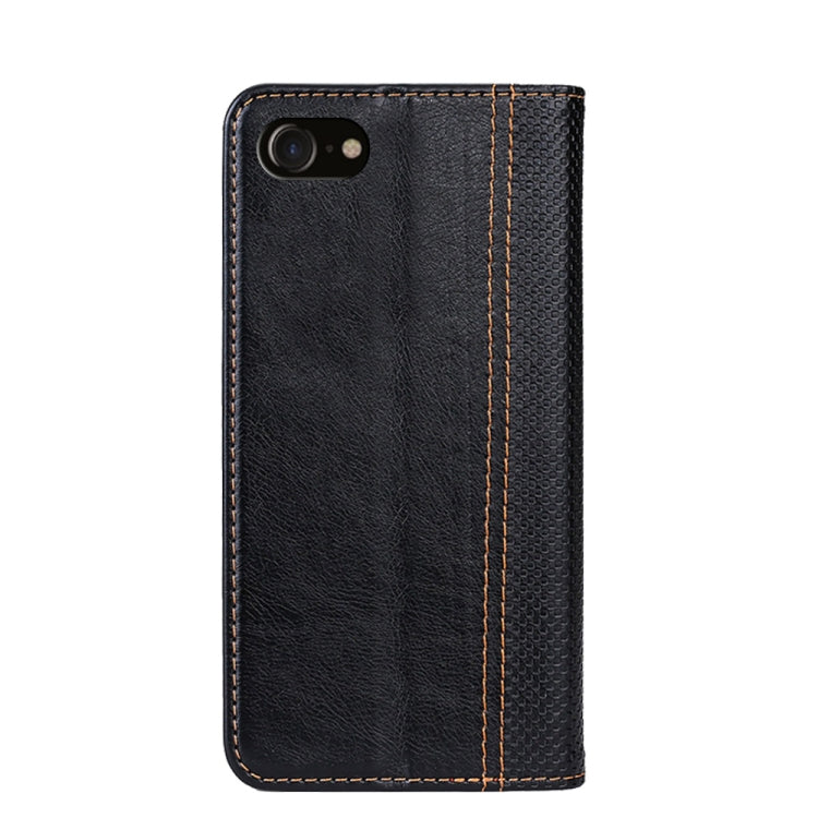 For iPhone SE 2022 / SE 2020 / 8 / 7 Grid Texture Magnetic PU + TPU Horizontal Flip Leather Case with Holder & Card Slot