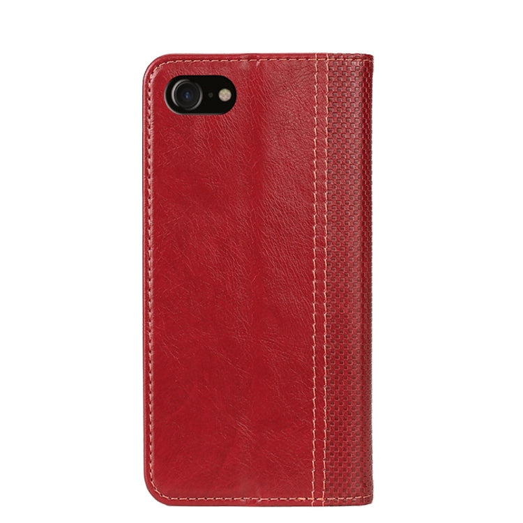 For iPhone SE 2022 / SE 2020 / 8 / 7 Grid Texture Magnetic PU + TPU Horizontal Flip Leather Case with Holder & Card Slot