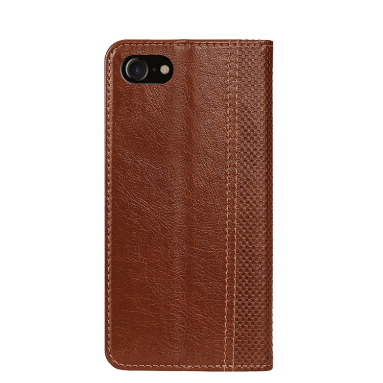 For iPhone SE 2022 / SE 2020 / 8 / 7 Grid Texture Magnetic PU + TPU Horizontal Flip Leather Case with Holder & Card Slot